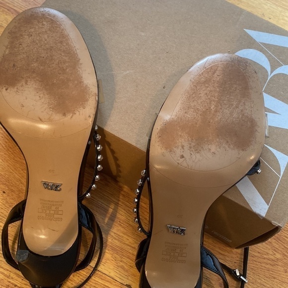 Zara  Woman vinyl and rhinestone sandal heels size 8/39 us.pvc and black - Picture 5 of 10
